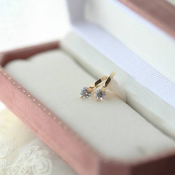 Sterling Silver Simulated Diamond Drop Bar Gold Earrings - Picture 5 of 6